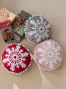 1 Stück Weihnachts-Rot Schneeflocke bestickte runde Kissenbezug, geeignet für Inneneinrichtung, Weihnachtsdekokissenbezug, Kissenfüllung nicht enthalten