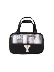 1pc Transparent PVC Makeup Bag, Multifunctional Letter Travel Pouch, Waterproof Letter Bag With Minimalist Letter Stickers, Large Capacity Toiletry Bag, Travel Organizer, Cosmetic Bag, Beach Bag, Travel Essentials, Student Supplies, Dorm Necessities, Bathroom Storage, Home Decor, Gift For Girlfriend, Teacher, Mom, Girlfriend, Halloween Gift, Christmas Gift, Autumn/Winter Essential, Autumn Decor, Bedroom Decor