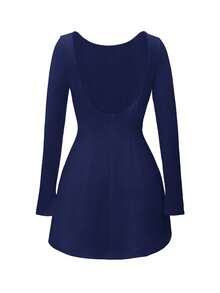 Unadoll Ladies' Elegant And Sexy Backless Dating Graduation Season Long Sleeved Short Dress Skirt, Suitable For Dates, Vacations, Music Festivals, Back To School