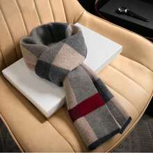 1PC男士围巾 男冬秋季保暖休闲韩版百搭男士围巾 新款男士围巾 男秋冬保暖加厚格纹仿羊绒围巾 - 彩色 - 查看 1