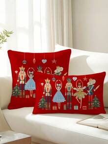 2pcs Christmas Red Cushion Covers - Nutcracker, Clara, Christmas Tree Print Pillow Covers, 18x18 Inches/11.81x19.69 Inches | With Zipper Closure | For Living Room, Room Decoration, Sofa And Bedroom (Filling Not Included) Great For Christmas Decorations, Christmas Party Home Decor Christmas Decorations Home