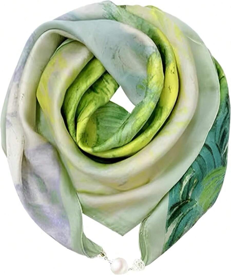 Bufandas para Bolsas, Bufanda Cuadrada de Seda para la Cabeza para el pelo para Mujer, Bufandas, Cuello, Bufandas a la Moda Collar, Pañuelo para la Cabeza 3 en 1 - Verde - Ver 1