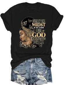 [Camiseta de moda casual] Camiseta suave y cómoda para mujer - Mariposa de tormenta fiel Casual de manga corta y cuello redondo, regalo perfecto para la abuela y la mamá, uso casual de primavera y verano - Negro - Ver 1