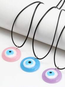 1pc Fashionable Turkish Evil Eye, Water Drop & Heart Pendant Necklace - Blue - View 3