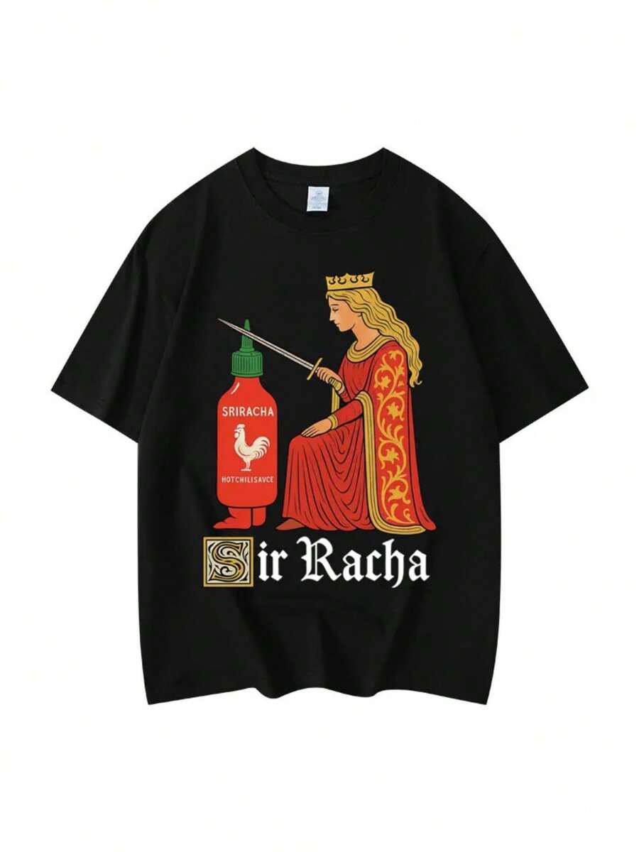 Sir Racha Funny Meme T-Shirt Men Women Clothing Y2k Fashion Short Sleeve T-Shirts Summer High Quality Cotton Oversized T Shirt - 黑色 - 查看 1