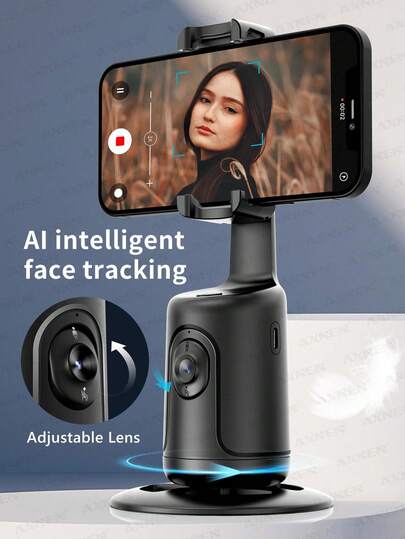 TOKQI Automatic Face Tracking Shooting Gimbal Smartphone Holder, With Wide Angle Sensor Camera, Content Creation Kit, Suitable For Selfie, Vlog, Live Streaming, Video Call, Etc. (Black)