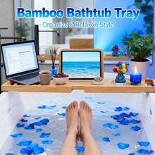 Retractable Bamboo Bathtub Caddy,Bathroom Caddy For Bathside Entertainment & Storage,Bathroom Tray For Tub Side Dining & Device Viewing, Minimalist Look