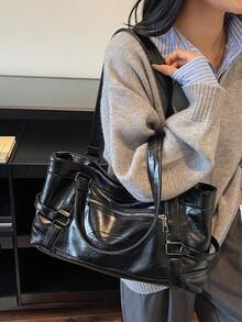 1 buc Geantă tote vintage de mare capacitate, Geantă crossbody vintage din PU, Set geantă de mână și portofel casual pentru femei, Genți tote pentru școală. Esențiale pentru facultate, Geantă de stradă și japoneză pentru femei Genți mari la modă pentru femei, Genți tote noi pentru femei