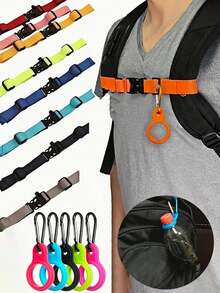 Gancho de aluminio resistente y cierre de con hebilla de goma, correa, utilizado para asegurar botellas de agua - Perfecto para acampar y hacer senderismo, con 11 colores para elegir, el mejor regalo para entusiastas de los viajes, equipo de montañismo para colgar botellas de agua, hebilla de silicona para botellas de agua mineral, hebilla de silicona para botellas de agua de escalada (se envían aleatoriamente los colores de gancho + correa)