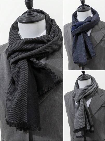 1 pieza Nuevo bufanda/calentador de cuello de uso dual de color block de espiga de cachemira sintética de negocios casuales de invierno para hombres