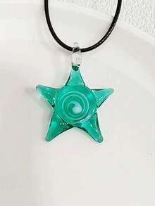 1 件创意海洋风格艺术海星内螺旋玻璃项链吊坠适合任何场合男女