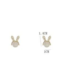 1 Pair Cute Cat Eye Stone Rabbit Stud Earrings, Simple Versatile Adorable Earrings For Women