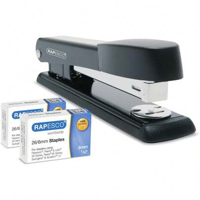 Rapesco 1602 Germ-Savvy Antibacterial Marlin Stapler, 25 Sheet Capacity And 2000 26/6 Mm Staples, Black