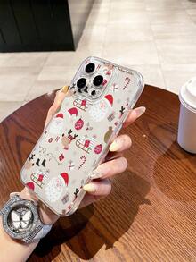 1 pieza Funda de teléfono transparente y a prueba de golpes con diseño minimalista de Papá Noel y renos, elemento navideño, diseño de moda adecuado tanto para hombres como para mujeres, opción ideal para entusiastas de la moda, compatible con Apple/