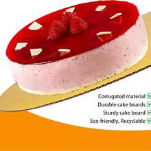 7-Piece 25cm Gold Cake Tray, Wooden Baking Board For Cakes, Crafts, Desserts And Puddings, Round - Gold - View 6