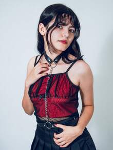 Acessório Harness de Peito para Mulheres Couro Sintético Argolas Choker Cintura Off