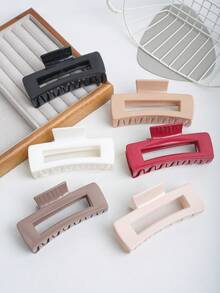 1pc/6pcs Elegant Glossy Solid Color Soft Silicone Square Hair Claw Clips, Minimalist Stylish Cushioned Shark Tooth Clamp Suitable For Casual, Outdoor, Party And Holiday Winter Hair Accessories Elegant Hair Clutch