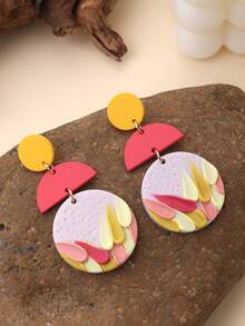 1 Pair Handmade Soft Clay 3D Floral Pattern Earrings, Naturalistic Design, Fashionable & Unique, Suitable For Parties, Daily Wear, And As Gifts