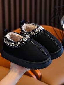 儿童一脚蹬拖鞋，2025秋冬新款，幼儿/小童/大童，室内/室外，毛茸茸，拼布，简约，软底，舒适 - 黑色 - 查看 8