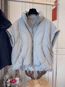 Women Quilted Vest Sleeveless Zip Up Jackets Outerwear Winter Style Lightweight Coat - Grey - View 1