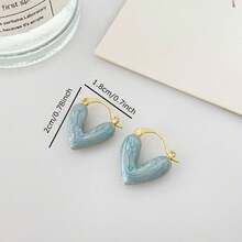 1对时尚百搭、优雅的心形耳环，情人节配饰 - 藍色 - 查看 2