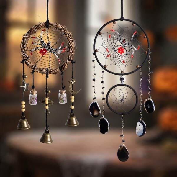 1 Pc Crystal Wind Chime, Spider Dream Catcher With Agate Pendant Sun Catcher, Garden Hangings Halloween Fall Christmas Decor For Home