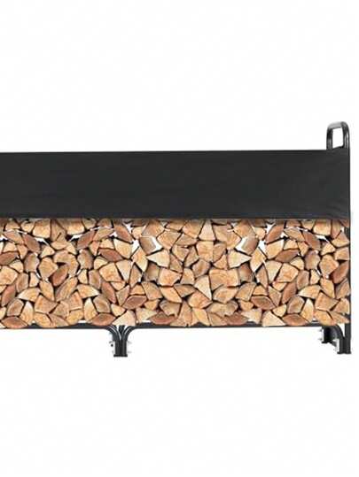 Estante para leña para exteriores, 8 pies con cubierta para almacenamiento de madera para chimenea, soporte para leña para exteriores/interiores con revestimiento antioxidante y cubierta