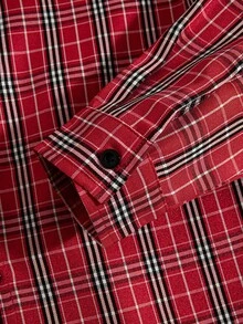 Teenage Boys' Y2K Style Graffiti Print Plaid Shirt, High Street Fashion Short Sleeve Button-Down Collared Shirt - Red - View 4