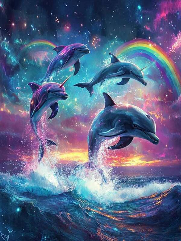 1 pieza Pintura de diamantes DIY - Delfín, taladro completo, decoración del hogar, 30*40cm/40x50cm