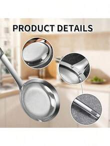 1pc/ Filter Scoop Stainless Steel Fat Skimmer Spoon Fine Mesh Strainer Food Strainer With Handle Kitchen Oil Skimmer StrainerFu. Home And Living New In, Cooking Utensils.,Kitchen Accessories, A Must-Have Kitchen Tools Gift For Home Chefs, Space-Saving Storage For Kitchen Organizers , Christmas Kitchen Gifts Idea