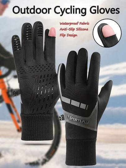 1 Paar Winterradhandschuhe für Herren, Outdoor-Radfahren reflektierende Fingerfreie Touchscreen Anti-Rutsch und samtweiche warme Fahrhandschuhe, aus Polyesterfaser-Material, wasserdichter Stoff, exquisite Verarbeitung, geeignet für Herren, unverzichtbar für Herbst und Winter. Ein Paar einfache und personalisierte Sporthandschuhe, Schneehandschuhe