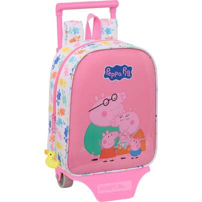  Backpack 232+Cart 805 Peppa Pig "Baby Pig" Functional And Versatile - Children's Backpack With Various Compartments With Zipper Closure And Original And Fun Design + School Trolley With Wheels And Extendable Handle, Ideal For School Or Library