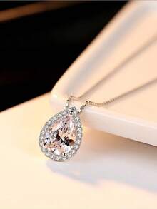 925 SILVER DROP NECKLACE With Warranty Zirconia Trimmer For Women Delicate 18K GOLD PLATED SEMI-JEWELRY - 銀色 - 查看 2
