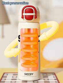 1pc 600ML Snoopy Stainless Steel Vacuum Insulated Water Bottle, Large Capacity Student Cup, Portable Sports Tumbler Cup With Straw, For Men & Women - Multicolor - View 9