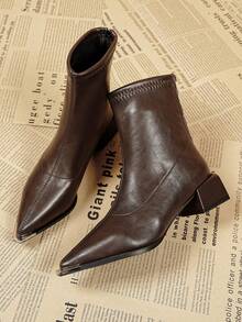 Bottes cheville élégantes à bout pointu en métal marron, nouvelles bottes mi-mollet mode automne/hiver 2025, convient pour le travail, les fêtes, les mariages, les boîtes de nuit