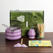 1件/4件/7件抹茶碗茶具，日式抹茶打蛋器，抹茶碗，茶勺，茶布，返校套装，节日礼品套装，万圣节礼物 - 彩色 - 查看 13