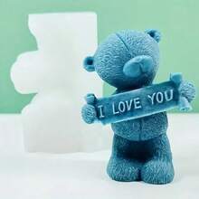 1 szt. walentynkowa forma na świeczkę w kształcie serca z motywem misia "LOVE", ręcznie robiona dekoracja na prezent, łatwa do wyjęcia z formy i ponownego użycia - Biały - Zobacz 3