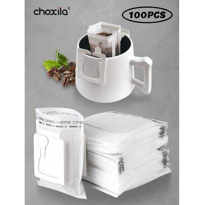 choxila 100 个带挂耳设计的便携式咖啡滤纸袋，一次性滴滤咖啡滤纸袋单份，适用于各种咖啡杯/餐具的滴滤咖啡滤纸，适用于旅行、露营、居家、办公室学校用品返校