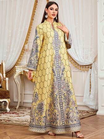 SISKAKIA Lyxig blommig klänning i vävt tyg med pärlor, lämplig för högtider, dejter, formella middagar, alla årstider