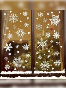 137pcs/4 Sheets Classic White Snowflake Window Decoration Sticker - Reusable Static Cling Window Sticker, Semi Glossy Christmas Decoration For Home And Office Glass Surfaces, Double Sided Christmas Refrigerator And Window Sticker, White Snowflake Static Glass Sticker, Holiday Decoration,Christmas