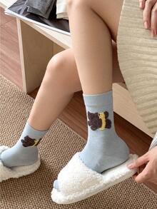 1 par de calcetines de tripulación con diseño de animales versátil y lindo, calcetines casuales de invierno/otoño para mujer