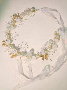 1件花童头饰，韩式公主森林风花冠头饰，适合婚礼、派对、正式仪式发饰，花环头箍仿珍珠发带，甜美欧式婚礼少女头饰 - 彩色 - 查看 12