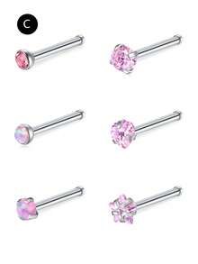 CIZME 6Pcs/Set Pink Nose Studs Nose Rings For Women 20G L Corkscrew Bone Nose Ring Nose Stud Stainless Steel Nose Screw Studs Nose Rings Studs Stainless Steel Nostril Nose Piercing Jewelry - Pink-a - View 13