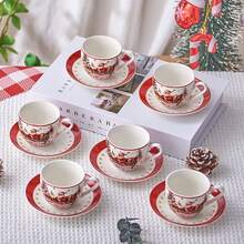 MBB Christmas Teacup And Saucer Set Ceramic Espresso Coffee Mug With Saucer Festive Serveware Holiday Gift Christmas Cup Charming Holiday Design Versatile Drinkware Elegant Holiday Theme Prints Finish U-Shape Memorable Holiday Gift Dishwasher And Microwave , 3 Oz Or 6 Oz Porcelain Cup For Tea, Coffee, Espresso - Christmas Tree, Holly & Red Berries Holiday Accents - Holiday Collection Design For Gifting - Multicolor - View 2
