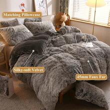 Plush Shaggy Duvet Cover Set, Ultra Soft Fluffy Bedding Sets 3 Pieces (1 Fuzzy Comforter Cover + 2 Pillow Cases), Zipper Close (, Pink), Luxury Bedding - 深灰色 - 查看 2