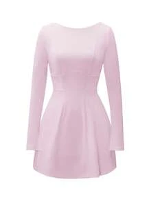 Unadoll Damen elegantes und sexy rückenfreies Kleid mit langen Ärmeln und kurzem Rock für Dates, Urlaub, Musikfestivals, Schulanfang