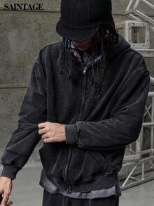 Unisex Vintage Distressed Double Layer Plaid Hoodie Sweatshirt, Fashionable Autumn/Winter