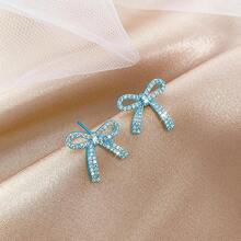 Bow Earrings For Women  Sparkly Rhinestone Chain Tassel Earrings Cute Ribbon Stud Earring Daily Party Jewerly Gifts Christmas Stocking Stuffers - A6: anting-anting pita biru - View 6