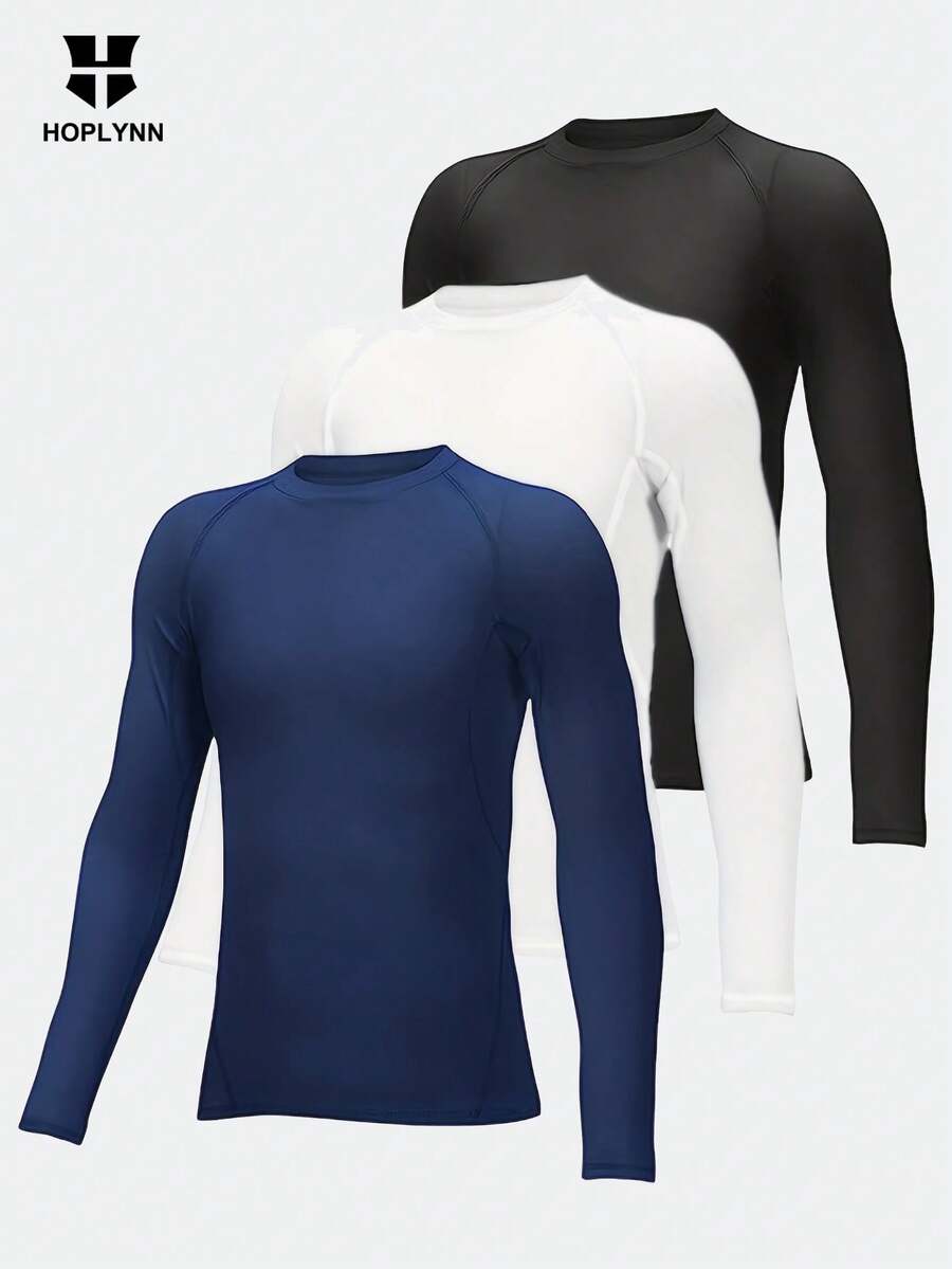 HOPLYNN 3pcs Boys' Compression Shirts, Moisture Wicking Long Sleeve Base Layer Tops For Teens