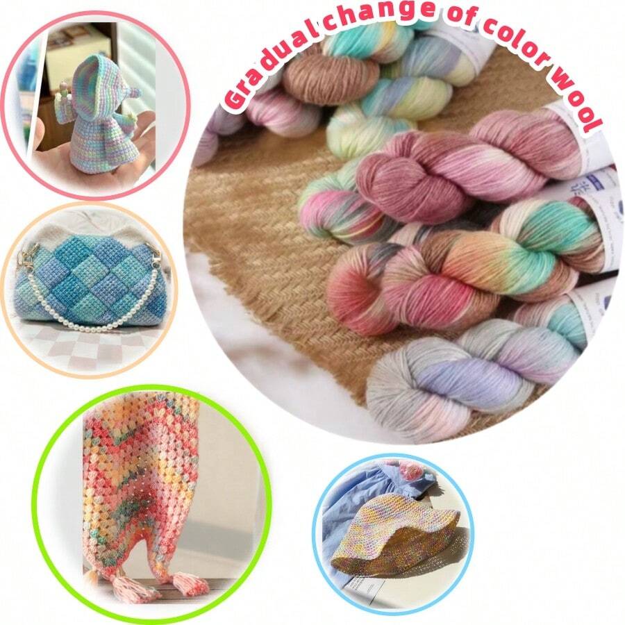 1 pièce - 100g, Fil teint à la main, Fil à changement progressif et ombré, Fil doux et coloré (Convient pour le tissage d'écharpes, de couvertures, de pulls, de chapeaux, de gants, de chaussettes)